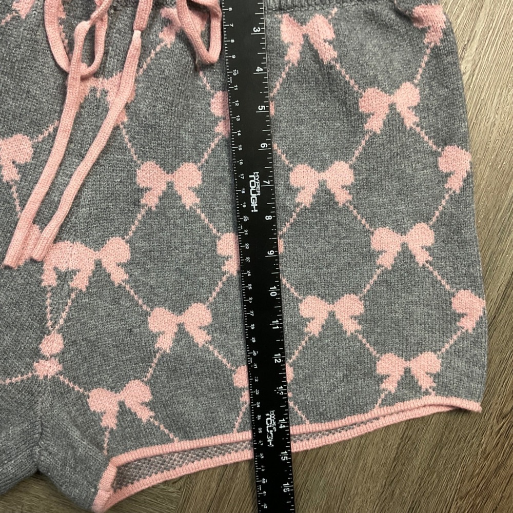 NWT Entro Bow Argyle Knit Sweater Top Shorts Set Womens Large Gray Pink Coquette - Picture 13 of 13